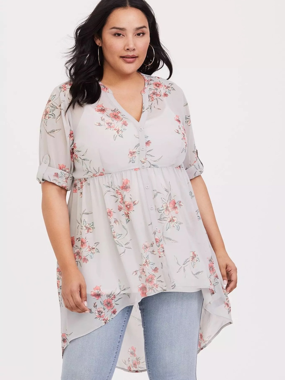 torrid Light Gray Floral High-Low Babydoll Tunic